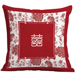 Chinese Wedding Red Velvet Cushion Cover Double Happiness Floral Decorative Throw Pillow Case For Home Living Room Sofa