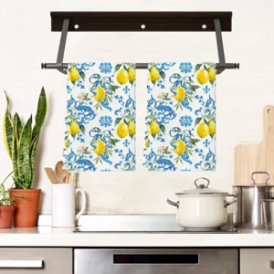 Set di asciugamani da cucina con motivo limone blu e giallo panno assorbente in microfibra
