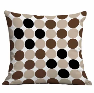 Modern geometric polka dot throw pillow cover detail, stylish living room sofa decor cushion.
