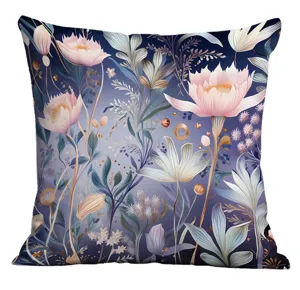 Decorative floral throw pillow cover with digital botanical print, stylish cushion case for home.