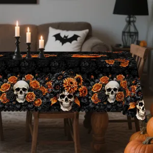 Halloween τραπεζομάντιλο με μοτίβο κρανίου και λουλουδιών πολυεστέρα για τραπέζι λεπτομέρεια