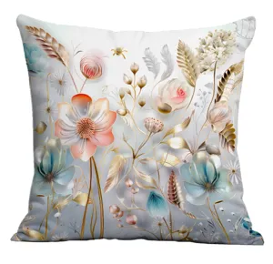Decorative floral throw pillow cover with elegant artistic botanical digital print design.