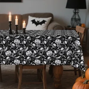 Τραπεζομάντιλο Halloween από πολυεστέρα με σχέδιο κολοκύθας και κρανίου για διακόσμηση.