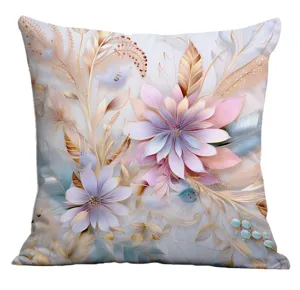 Digital print floral throw pillow cover, elegant botanical cushion for sofa home decor.