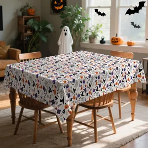 Τραπεζομάντηλο Halloween με μοτίβα κολοκύθας και αράχνης για εορταστική διακόσμηση.