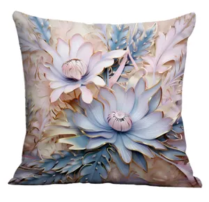 Detailed close-up view of digital printed pillow cover featuring 3D layered floral leaves design.