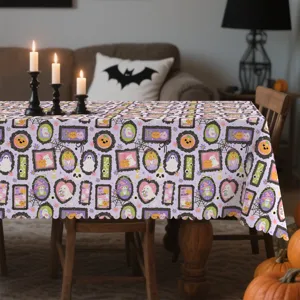 Halloween τραπεζομάντηλο μωβ φάντασμα κολοκύθα κρανίο μοτίβο εορταστική διακόσμηση τραπεζιού