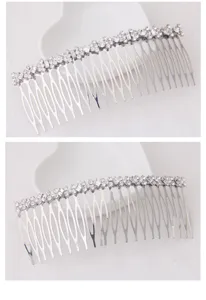 Exquisite silver rhinestone hair comb detail showing crystal sparkle and metal comb teeth design.