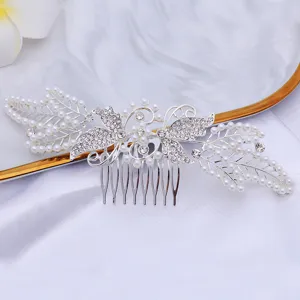 Elegant alloy pearl rhinestone hair comb for women wedding bridal hair accessories chic design