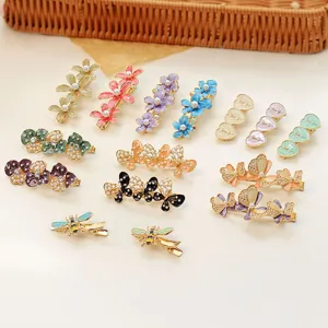 Pinces à Cheveux Florales Émaillées en Alliage pour Femmes Perle Artificielle Strass Épingles Latérales Accessoires de Coiffure