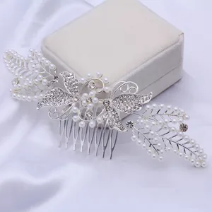 Pearl Rhinestone Butterfly Hair Comb Elegant Silver Hair Accessory For Women Updo Styling
