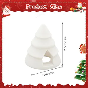 Detalle portavelas árbol de navidad blanco, adorno navideño de cerámica con dimensiones.