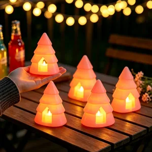 Árbol de Navidad LED Luz de Vela Resina Luminoso Adorno Fiesta Festiva Desktop Decoración Hogar