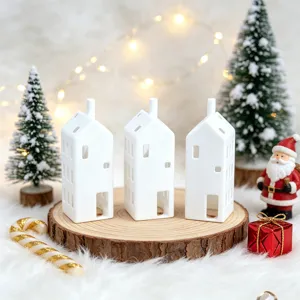 Kerstmis LED Keramiek Huis Kandelaar Verlicht Desktop Ornament Feestelijk Feest Huisdecoratie Warm Licht Nachtlampje