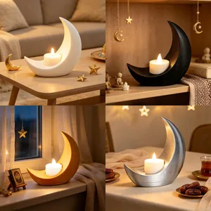 Portavelas de Media Luna LED Luz Nocturna Plástico Escritorio Adorno de Mesa Estilo Étnico Decoración de Festival