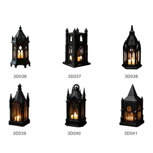 Gothic Style LED Castle Candle Light Black Hollow Night Light Halloween Party Desktop Decoration Home Decor