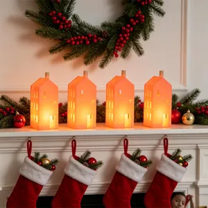 Kerstmis LED verlicht huis tafeldecoratie warm licht kaarsenhouder feestelijk ornament