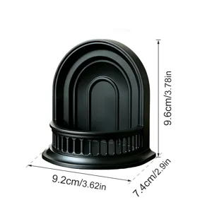 Detail des schwarzen 3D-Wandregals im gotischen Stil mit Bogenform und Maßen 9.6x9.2x7.4cm.