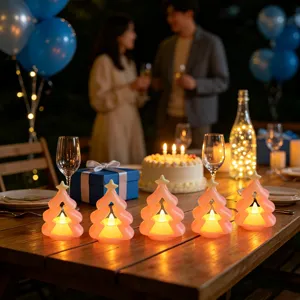 Rosa Weihnachtsbaum LED Kerzenlampe für Feiertags Party Tischdekor und festliche Atmosphäre.
