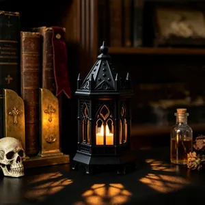 Gothic style black LED candle lantern night light for party festival home decor tabletop