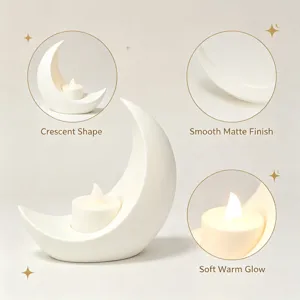 Portavelas LED en forma de luna creciente blanca decoracion de mesa con luz calida suave