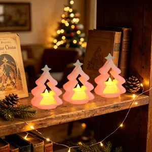 Rosa Weihnachtsbaum LED Kerzen Lichter Tischdeko festliche Party leuchtende Deko