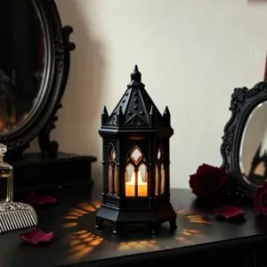 Gothic LED candle lantern night light tabletop ornament for vintage home holiday party decor.
