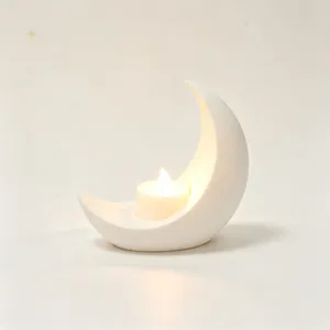 Portavelas LED de luna creciente blanca decoracion de mesa luz nocturna romantica hogar