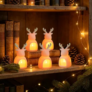 Portacandele renna luminoso di Natale con LED per decorazione festa da tavolo bellissima.