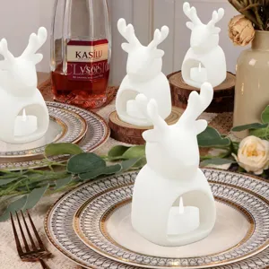 Portacandela renna bianco Natale candeliere cervo ceramica decorazione festa a tema