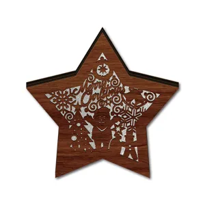 LED Wooden Christmas Star Light Ornament Tabletop Holiday Festive Home Decor Display