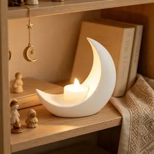Candelabro LED de media luna decoracion de mesa, luz brillante etnica para el hogar.
