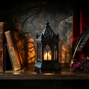 Gothic LED candle lantern decorative night light, vintage table lamp for party home decor