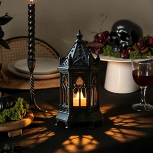 Gothic LED candle lantern tabletop decoration vintage night light for party festival decor detail
