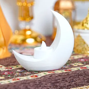 Luz de vela LED de media luna blanca, adorno decorativo de escritorio festivo.