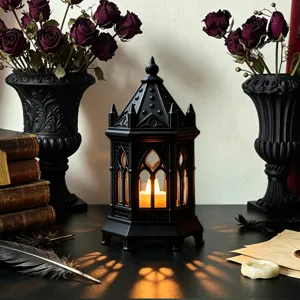 Gothic LED candle lantern night light black tabletop ornament for party holiday decor