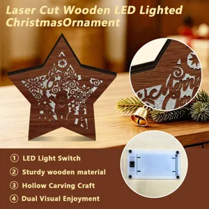Laser cut wooden LED lighted Christmas star ornament desktop decoration with hollow craft