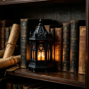 Gothic style LED candle lantern night light, vintage black decorative ornament for party home decor.