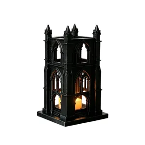 Gothic black castle LED candle holder night light for holiday party home decoration.