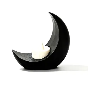 Candelabro de media luna negra con vela de té, decoración de escritorio impresa en 3D.