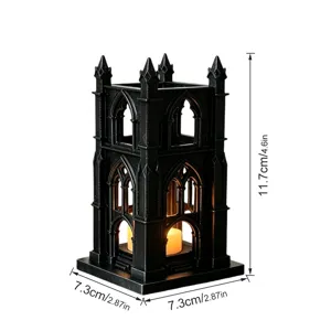 Gothic style LED candle light black castle tabletop ornament for home party decoration