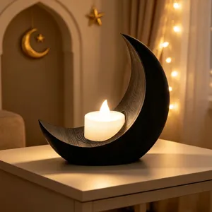 Luz de vela LED de luna creciente negra adorno de escritorio para fiesta en el hogar