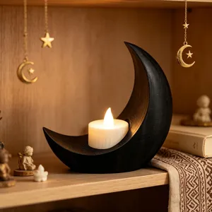 Portavelas LED de media luna negra decoracion de mesa festiva ambiente acogedor