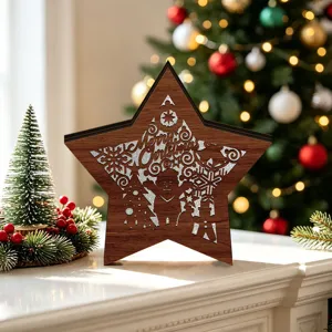 LED Wooden Christmas Star Light Ornament Holiday Desktop Tabletop Decor for Festive Season