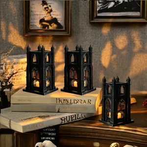 Gothic castle LED candle holder for party decor and warm night light detail view.