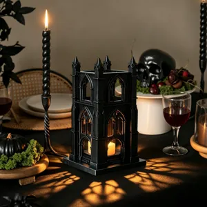 Gothic 3D Castle Candle Holder LED Night Light Halloween Party Tabletop Decor Prop