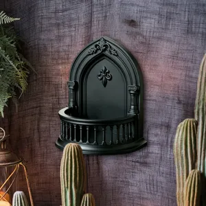 Gotisches schwarzes Wandregal Detail, 3D antiker Bogen Dekorständer für Wand und Party.