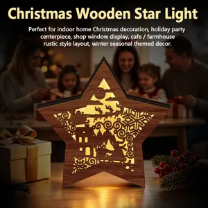 Christmas wooden star light LED festive desktop decoration for holiday party home decor cozy vibe