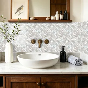Adhesivo de azulejos de mosaico de nácar para baño, impermeable y diseño autoadhesivo.
