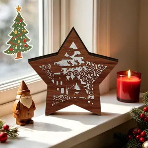 Wooden star Christmas LED light up decorative ornament for holiday tabletop decor